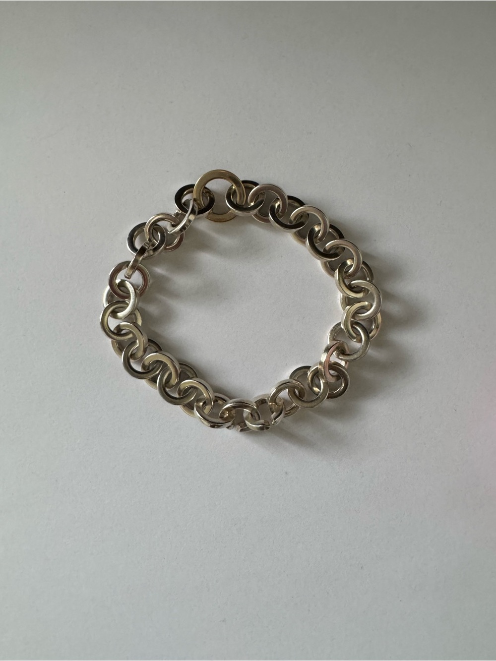 Tiffany & Co. Round Circle Link Sterling Silver Bracelet with middle gold link